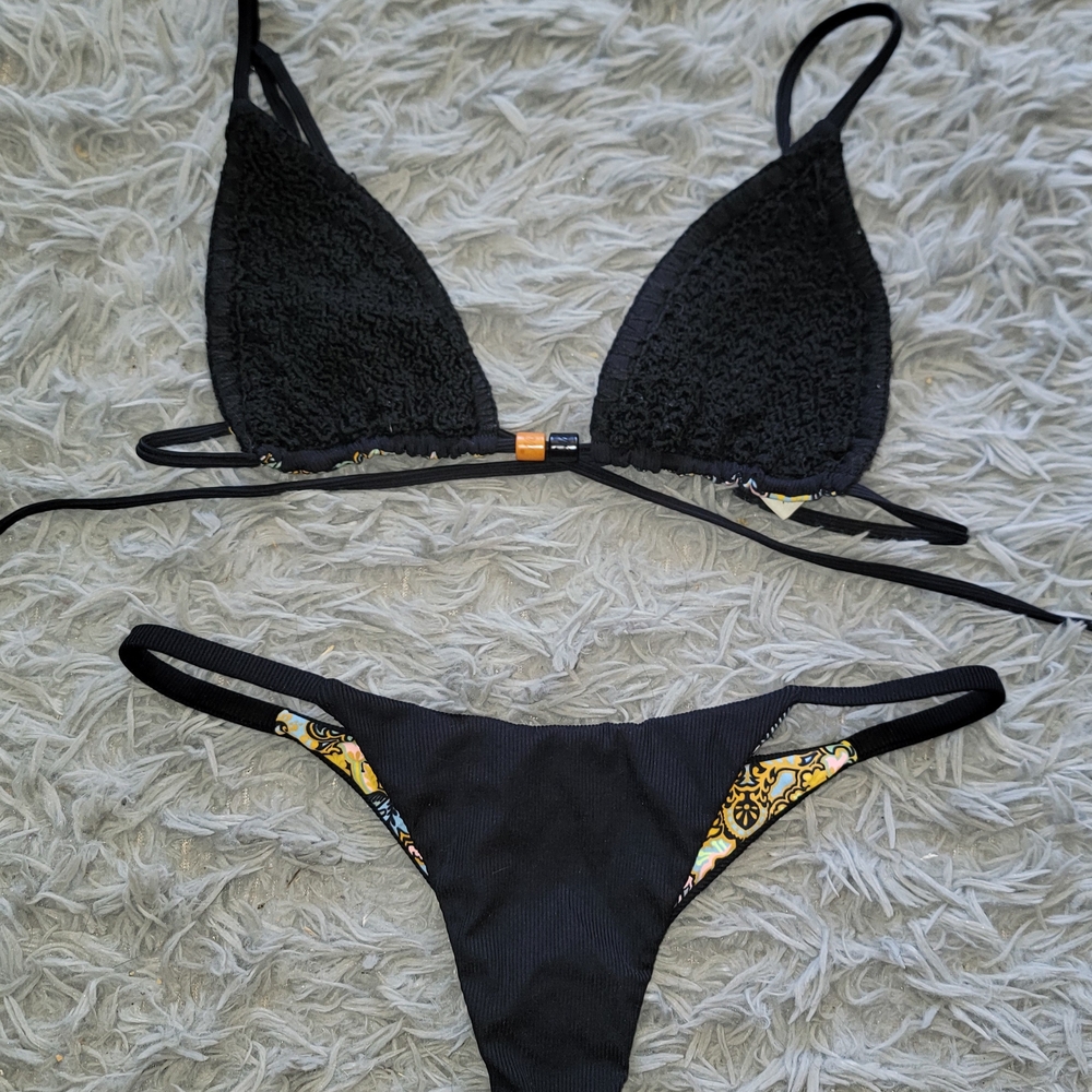 Black Textured Bikini Set